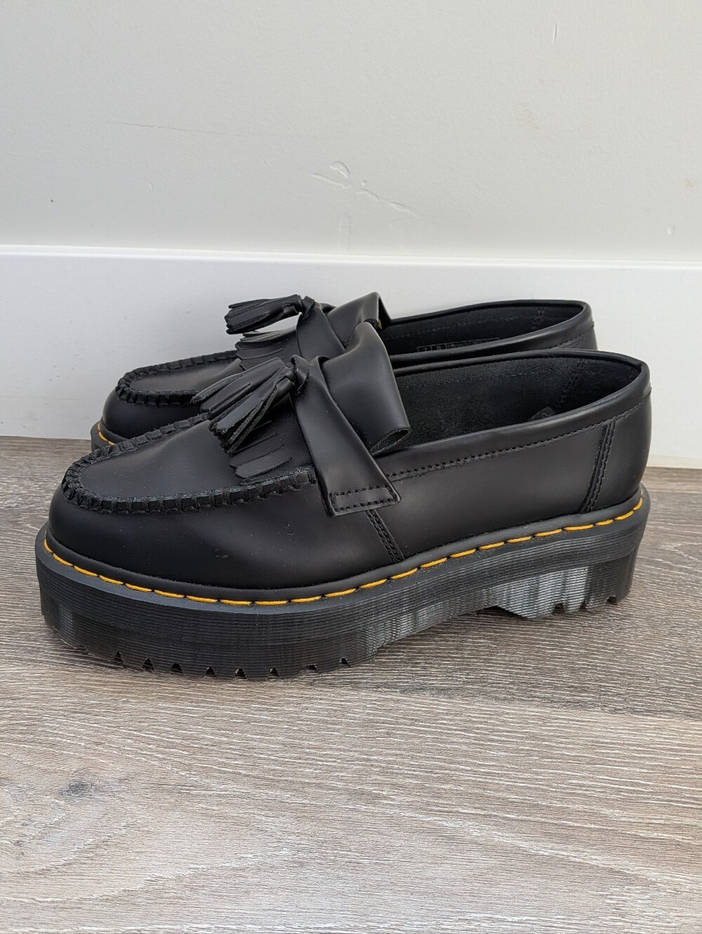 Dr. Martens Black Leather Tassel Platform Adrian Quad Loafers - Picture 7 of 7